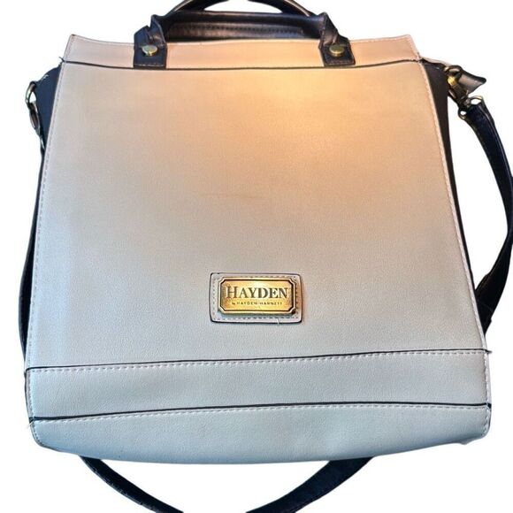 Hayden Women's Cream Black Crossbody Vegan Leather Handbag Hernnett Tote Bag - Picture 1 of 14